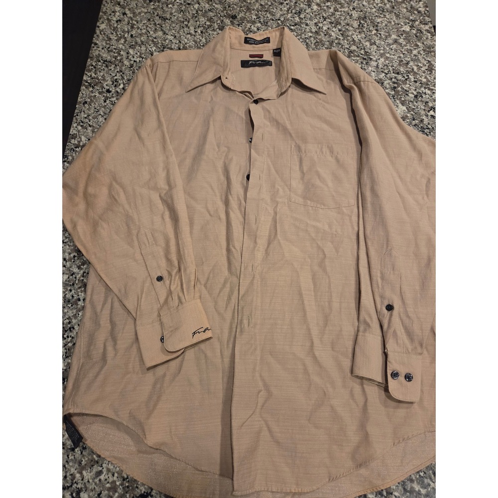 FUBU The Collection Mens Tan Metallic Shimmer Button Down Shirt M 15.5 32/33